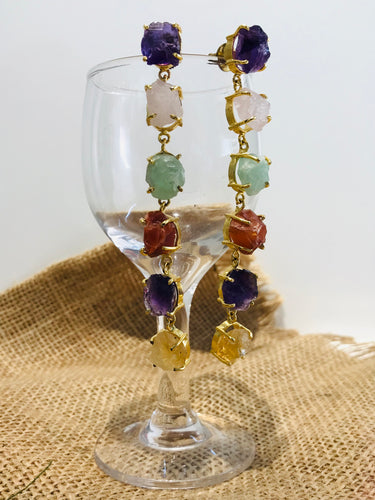 Multi Raw Stone Danglers Earrings